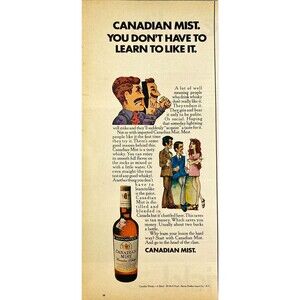 Canadian Mist Whiskey "You Don't Have to Learn to Like It" Vtg Print Ad 1970